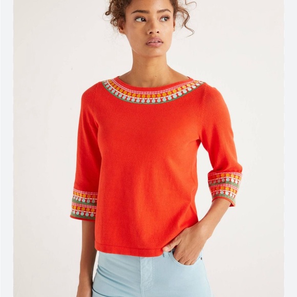Boden Sweaters - Boden Monmouth Embroidered Jumper - Colorful Vibrant Orange Sweater - NWT